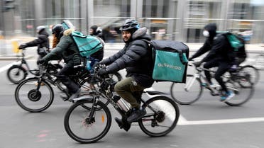 Deliveroo riders demonstrate to push for improved working conditions, in London, Britain, April 7, 2021. (File photo: Reuters)