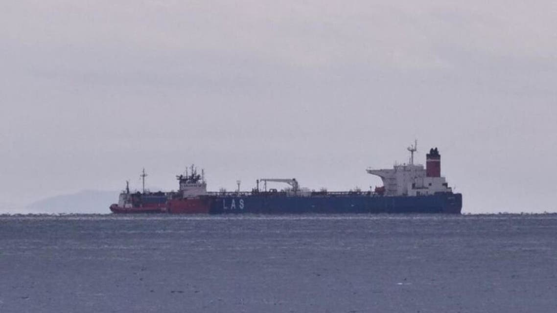 The seized Russian-flagged oil tanker Pegas is seen anchored off the shore of Karystos, on the Island of Evia, Greece, April 19, 2021. REUTERS/Vassilis Triandafyllou