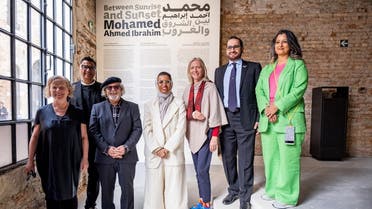 Noura bint Mohammed Al Kaabi, UAE Minister of Culture and Youth, with Emirati artist Mohamed Ahmed Ibrahim at the Venice Biennale. (WAM)