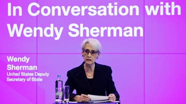 U.S. Deputy Secretary of State Wendy Sherman speaks during a panel with the Friends of Europe in Brussels, Belgium, April 21, 2022. (Reuters)