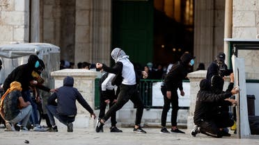 Palestinian protestors clash with Israeli security forces at the compound that houses Al-Aqsa Mosque, known to Muslims as Noble Sanctuary and to Jews as Temple Mount, in Jerusalem's Old City April 22, 2022. (Reuters)