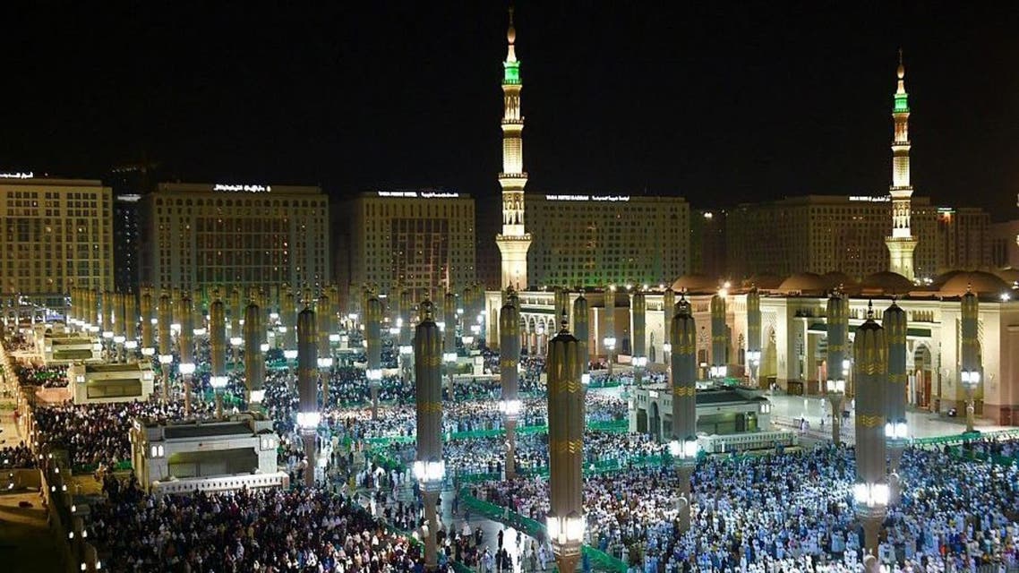 Umrah visitors at the Prophet's Mosque in Mecca, Saudi Arabia. (SPA)