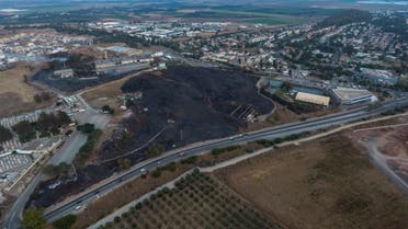 An aerial view shows an area where fire broke out following a landing of a rocket that was fired at Israel from Lebanon, in Kiryat Shmona, Israel August 4, 2021. (File photo: Reuters)