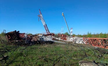 A view of toppled Pridnestrovian radio center antennas, also known as Grigoriopol transmitter, following the blasts, near Maiac, Grigoriopol, in Moldova's self-proclaimed separatist Trans-Dniester region, in this handout photo released on April 26, 2022. (Reuters)