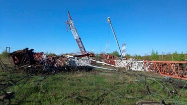 A view of toppled Pridnestrovian radio center antennas, also known as Grigoriopol transmitter, following the blasts, near Maiac, Grigoriopol, in Moldova's self-proclaimed separatist Transdniestria region, in this handout photo released on April 26, 2022. (Reuters)