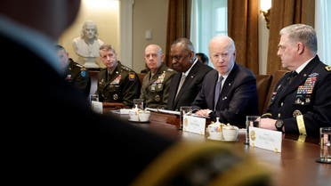 President Joe Biden meets with Defense Secretary Lloyd Austin, Chairman of the Joint Chiefs of Staff Gen. Mark Milley and other military leaders at the White House, April 20, 2022. (Reuters)