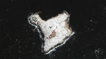 A satellite image shows an overview of Snake Island before invasion, on February 13, 2021. (Reuters)