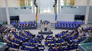 A general view of the plenary hall of the German lower house of parliament, or Bundestag, ahead of a debate on a comprehensive support plan for Ukraine, amid Russia’s invasion of Ukraine, in Berlin, Germany on April 28, 2022. (Reuters)