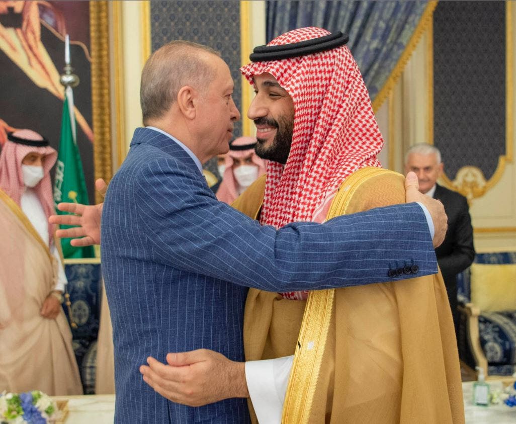 Turkey’s President Recep Tayyip Erdogan arrived in Saudi Arabia on April 28, 2022 and met Saudi Crown Prince Mohammed bin Salman in Jeddah. (Twitter/KSAMOFA)
