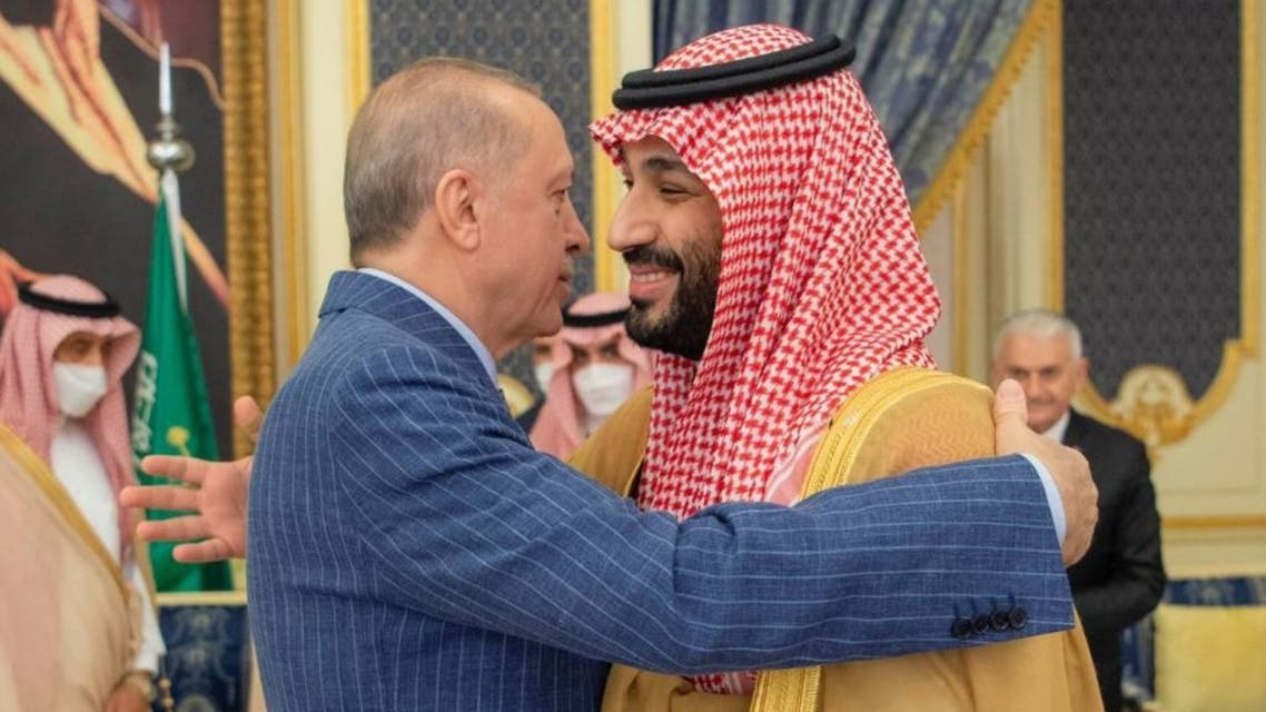Turkey’s President Recep Tayyip Erdogan arrived in Saudi Arabia on April 28, 2022 and met Saudi Crown Prince Mohammed bin Salman in Jeddah. (Twitter/KSAMOFA)