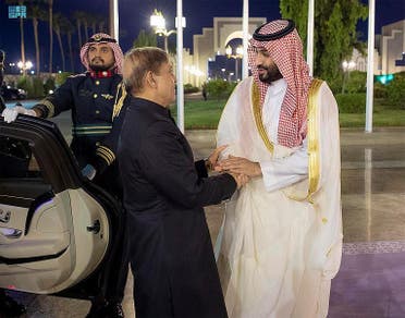 Saudi Arabia's Crown Prince Mohammed bin Salman meets Pakistan's newly elected Prime Minister Shehbaz Sharif in Saudi Arabia. (SPA)