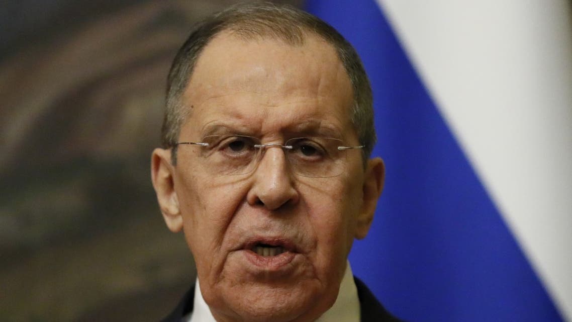 Russian Foreign Minister Sergei Lavrov attends a joint press conference with his Eritrean counterpart following their talks in Moscow on April 27, 2022. (AFP)