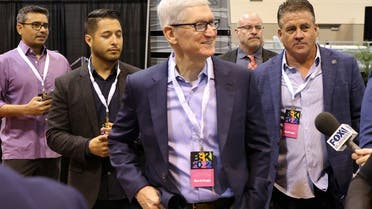 Apple CEO Tim Cook arrives for the first in-person annual meeting since 2019 of Berkshire Hathaway Inc in Omaha, Nebraska, US, on April 30, 2022. (Reuters)