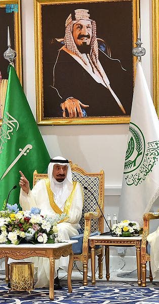 Prince Jawali bin Abdulaziz welcomes visitors to mark the beginning of Eid al-Fitr in Najran, Saudi Arabia on May 2, 2022. (SPA)