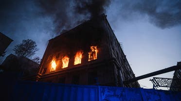 Fire burns in a building damaged by a missile strike, as Russia's attack on Ukraine continues, in Kyiv, Ukraine, in this handout picture released on April 29, 2022. (File photo: Reuters)
