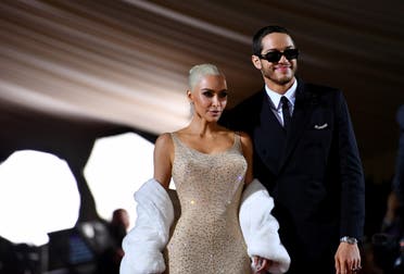 US socialite Kim Kardashian and comedian Pete Davidson arrive for the 2022 Met Gala at the Metropolitan Museum of Art on May 2, 2022, in New York. (AFP)