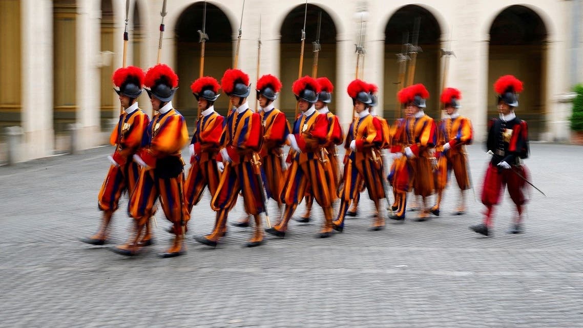 Swiss guards march at the Vatican June 4, 2018. (Reuters)