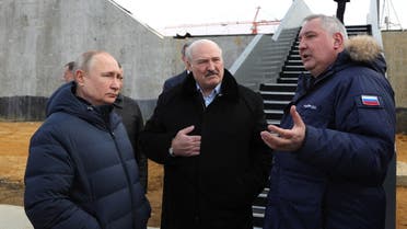 Russian President Vladimir Putin and Belarusian President Alexander Lukashenko listen to Director General of Roscosmos Dmitry Rogozin as they visit the construction site of the Amur launch complex for Angara rockets at the Vostochny Cosmodrome in Amur Region, Russia April 12, 2022. (File photo: Reuters)
