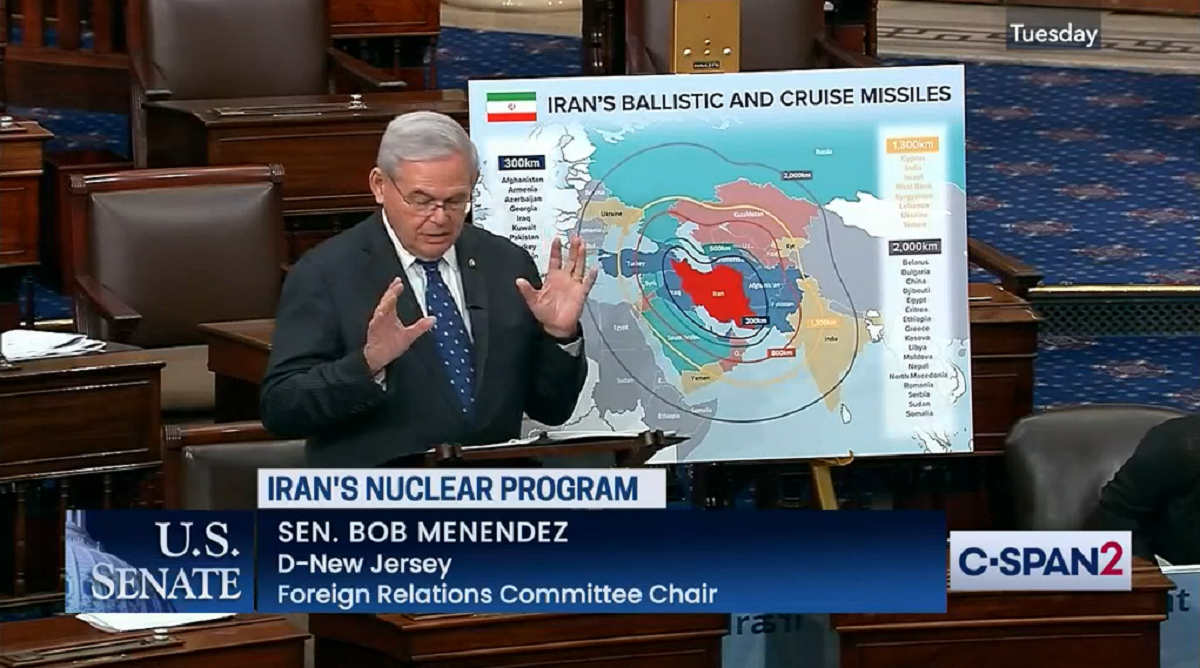 Senator Bob Menendez speaks on the Iran nuclear deal, Feb. 1, 2022. (Screengrab)