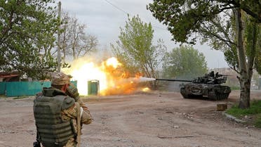 Service members of pro-Russian troops fire from a tank during fighting in Ukraine-Russia conflict near the Azovstal steel plant in the southern port city of Mariupol, Ukraine on May 5, 2022. (Reuters)