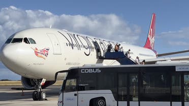 A Virgin Atlantic plane is seen on the tarmac at Barbados Grantley Adams International airport in Christ Church on January 28, 2022. (File photo: AFP)