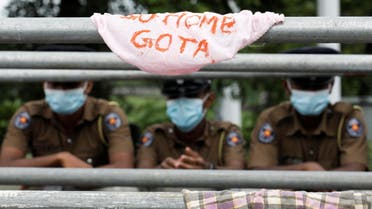Underwears are placed by protestors on a temporary metal barrier made to block protesters at the main entrance to the parliament during the trade unions' nationwide Harthal, a peaceful protest, demanding the resignation of President Gotabaya Rajapaksa and his cabinet and blaming them for creating the country's worst economic crisis in decades, in Colombo, Sri Lanka, May 6, 2022. (Reuters)