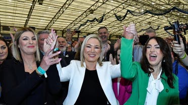Sinn Fein deputy leader Michelle O'Neill reacts as she is elected during the Northern Ireland Assembly Elections at the Meadowbank Sports Arena, in Magherafelt, Northern Ireland, May 6, 2022. (Reuters)