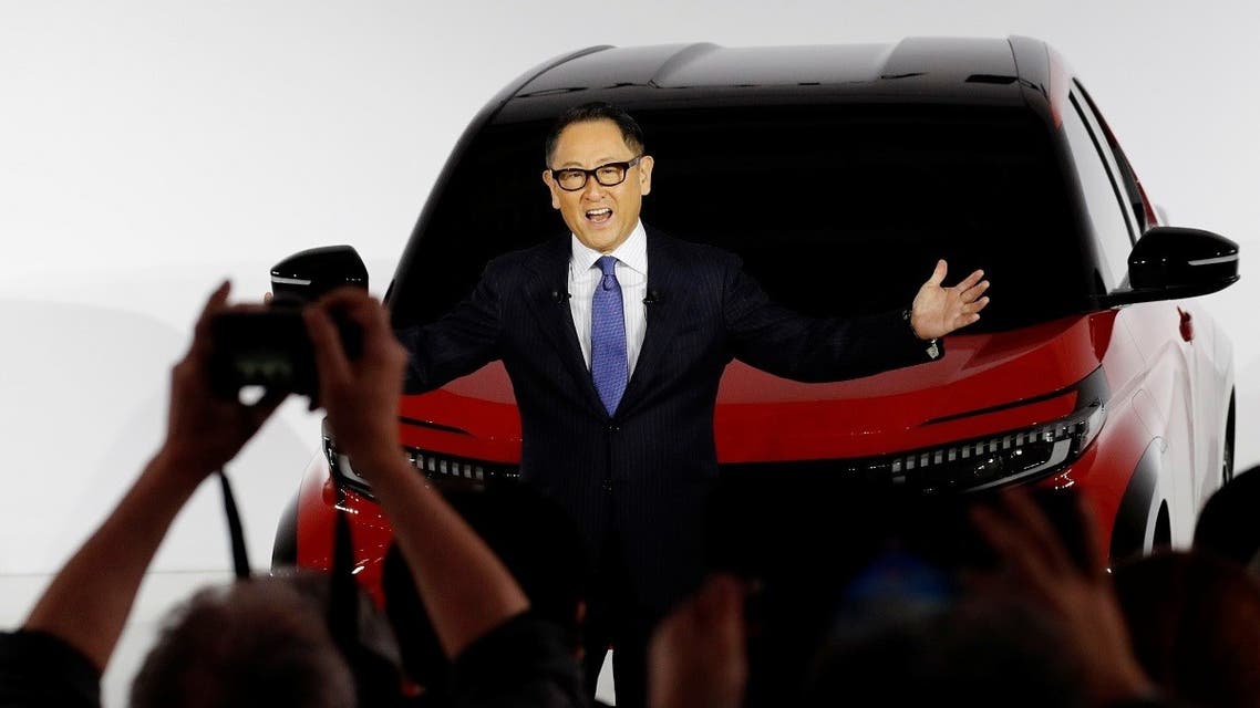 Toyota Motor Corporation President Akio Toyoda speaks at a briefing on the company's strategies on battery EVs in Tokyo, Japan, on December 14, 2021. (Reuters)