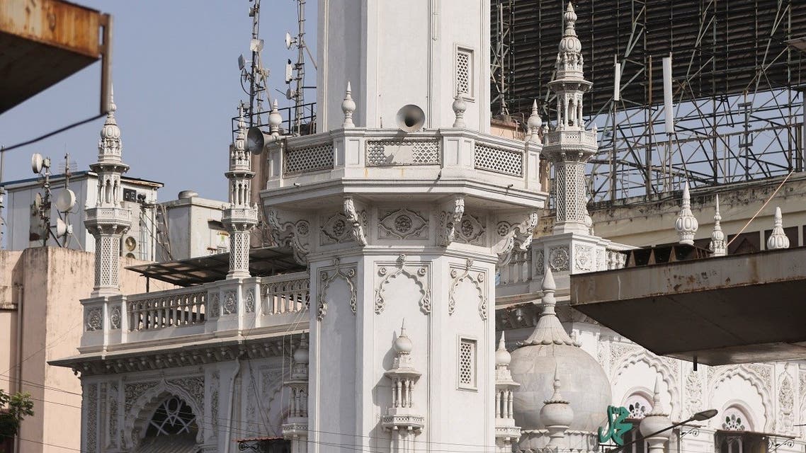 Loud speakers are seen at the Jama Masjid in Mumbai, India, on May 6, 2022. (Reuters)