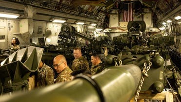 US Marines load an M777 towed 155 mm howitzer to be delivered in Europe for Ukrainian forces, April 21, 2022. (Reuters)