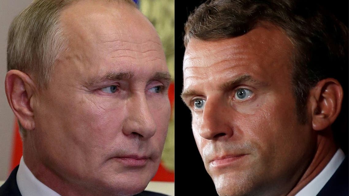 This combination of file pictures created on September 14, 2020 shows Russian President Vladimir Putin (L) and President Emmanuel Macron. (AFP)