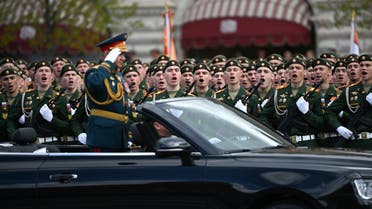 Russian Defence Minister Sergei Shoigu salutes to soldiers as he is driven along Red Square during the Victory Day military parade in central Moscow on May 9, 2022. (AFP)