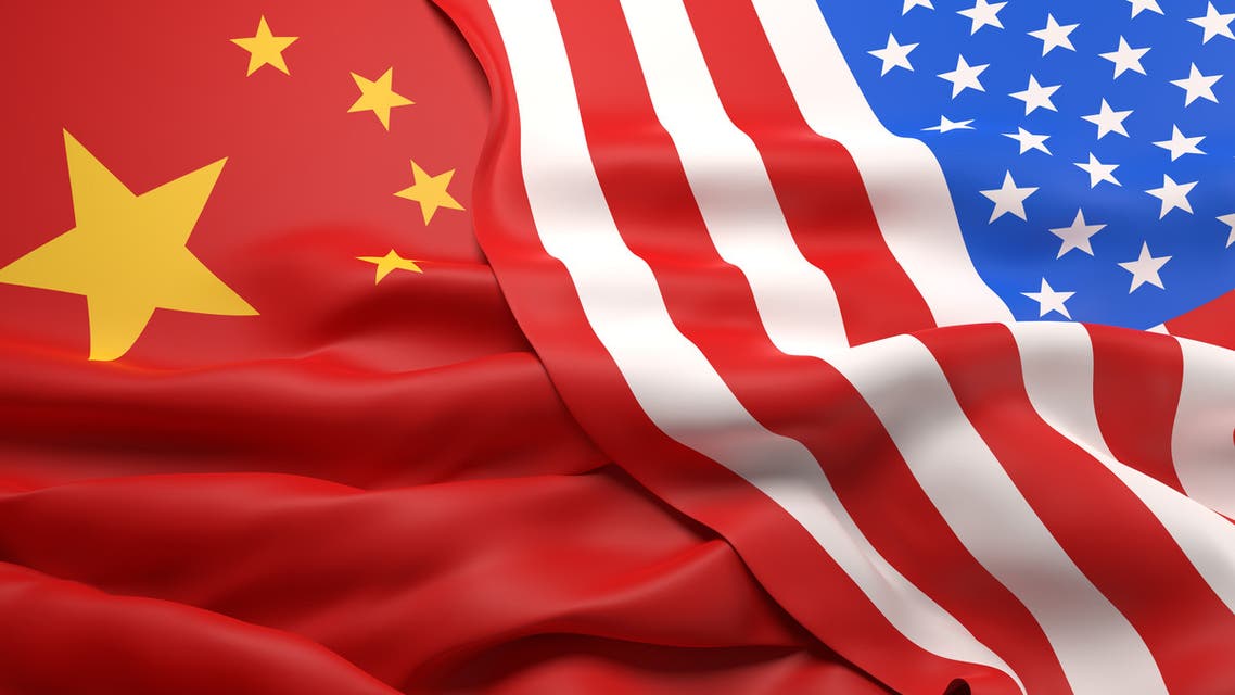 Flags of China and the USA stock photo