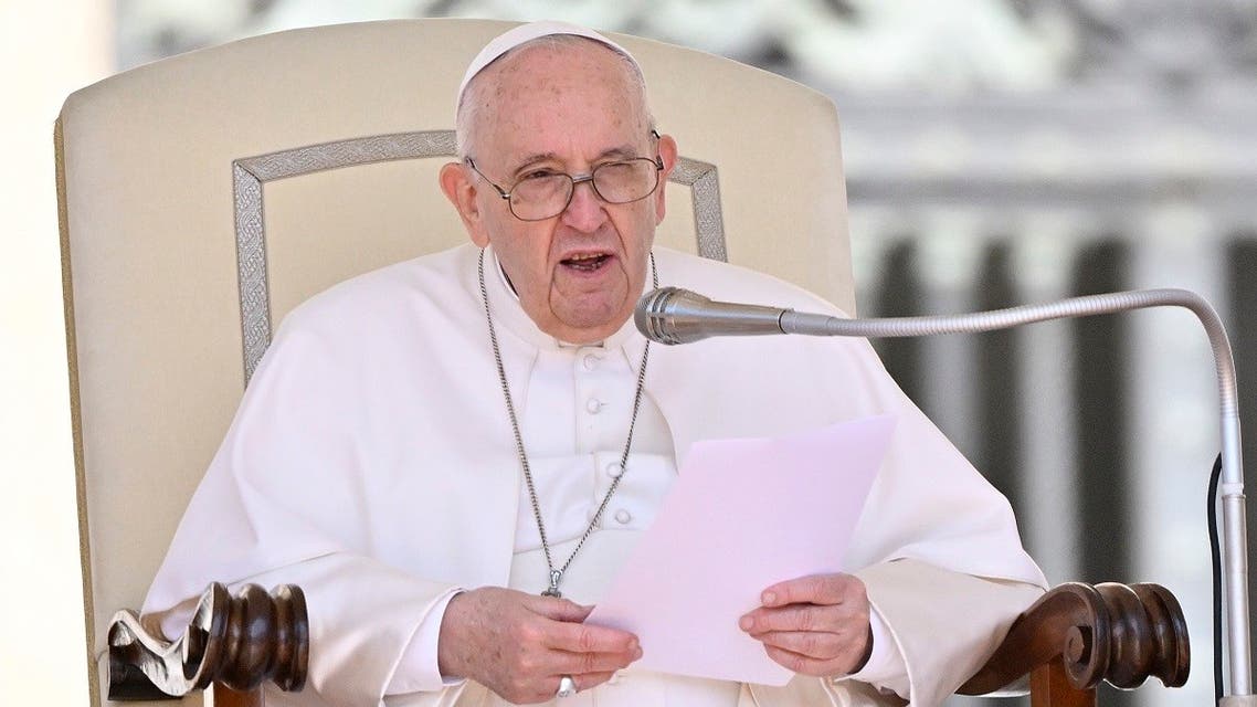 Pope Francis speaks during the open-air general audience in St.Peter’s square at the Vatican on May 11, 2022. (AFP)