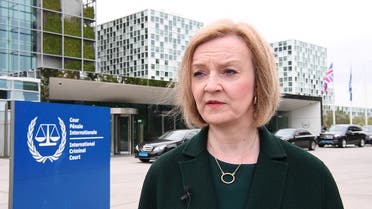 British Foreign Minister Liz Truss speaks during an interview with Reuters after visiting the International Criminal Court in The Hague, Netherlands in this screen grab taken from a video April 29, 2022. (File photo: Reuters)