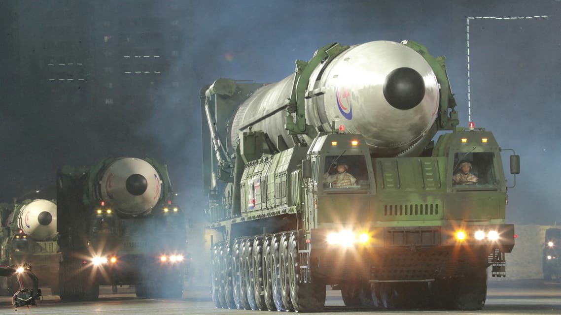 Hwasong-17 intercontinental ballistic missiles take part in a nighttime military parade to mark the 90th anniversary of the founding of the Korean People's Revolutionary Army in Pyongyang, North Korea, in this undated photo released by North Korea's Korean Central News Agency (KCNA) on April 26, 2022. (File photo: Reuters)