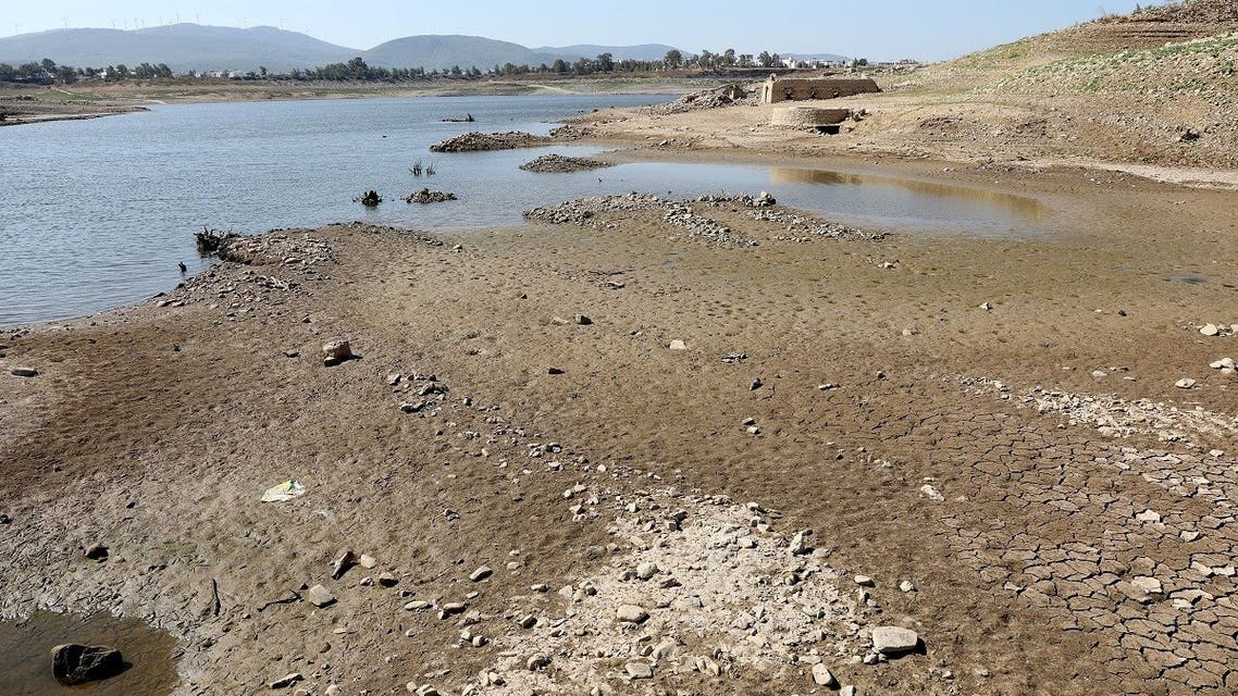 A view of the low waters of the Mumcular Dam which serves the residents of the popular tourist town of Bodrum in southwestern Turkey, pictured on September 22, 2021. (AFP)