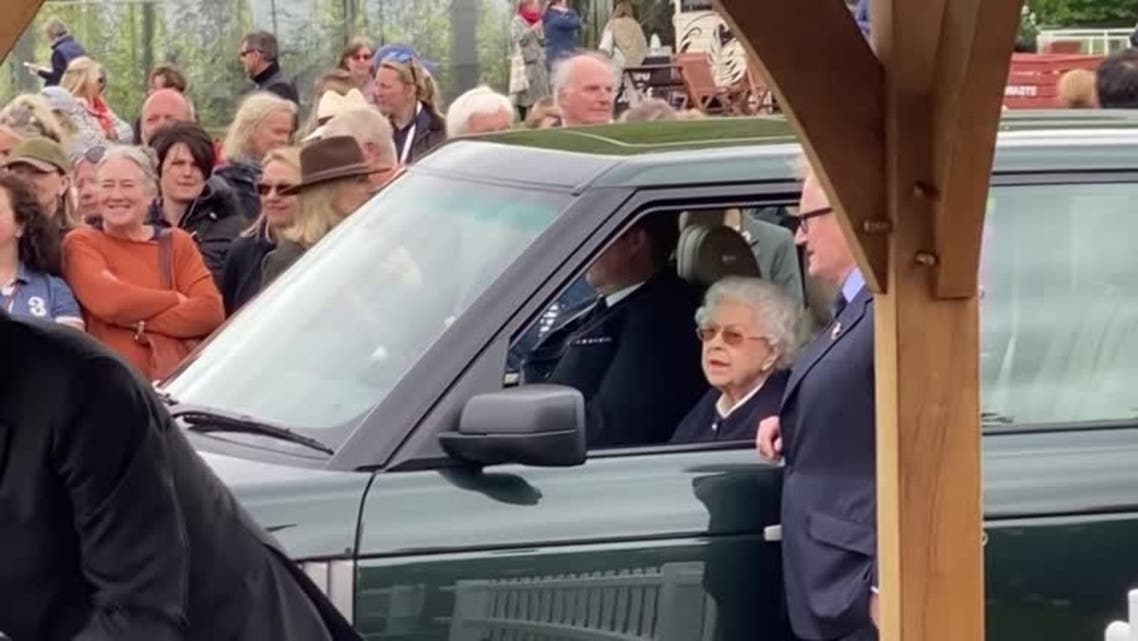 A screengrab shows Britain’s Queen Elizabeth watching Royal Windsor Horse Show from car on May 13, 2022, Windsor, England. (Reuters)