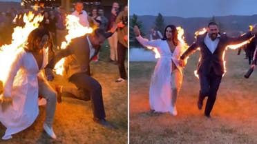 Couple set themselves on fire as part of a wedding ceremony in US.  (Twitter)