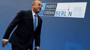 Turkish Foreign Minister Mevlut Cavusoglu arrives for a two day NATO foreign ministers meeting in Berlin, Germany May 14, 2022. REUTERS/Michele Tantussi