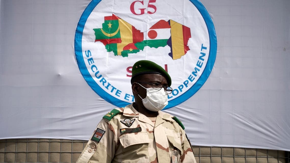 In this file photo taken on June 3, 2020, General Oumarou Namata Gazama, head of the joint force G5 Sahel, attends the inauguration of the new headquarters in Bamako, based in central Mali, received an attack by extremists. (AFP)