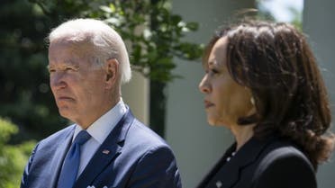 US President Joe Biden and Vice President Kamala Harris in the Rose Garden of the White House May 9, 2022 in Washington, DC. (AFP)