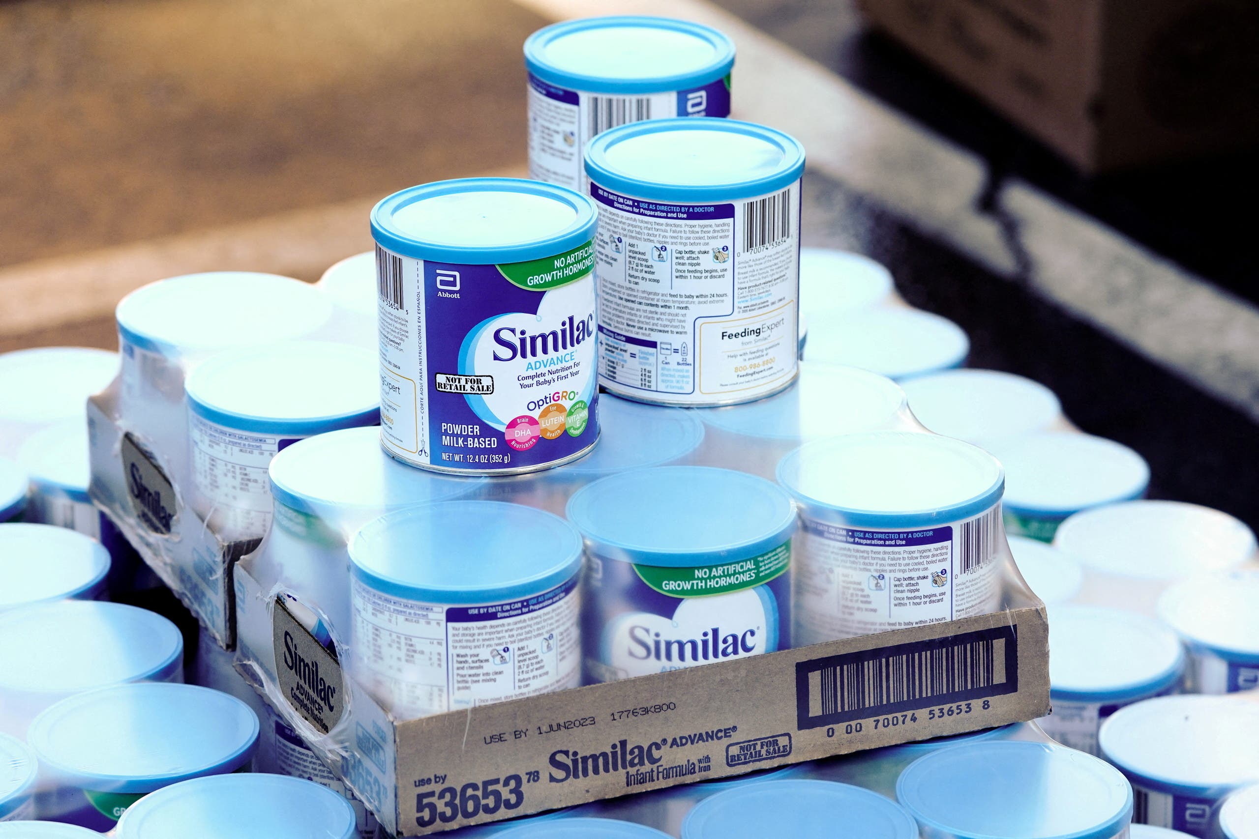 A pallet of Similac infant formula is seen at a drive-thru food distribution organized by the Los Angeles Regional Food Bank in West Covina, California, US December 29, 2020. (Reuters)
