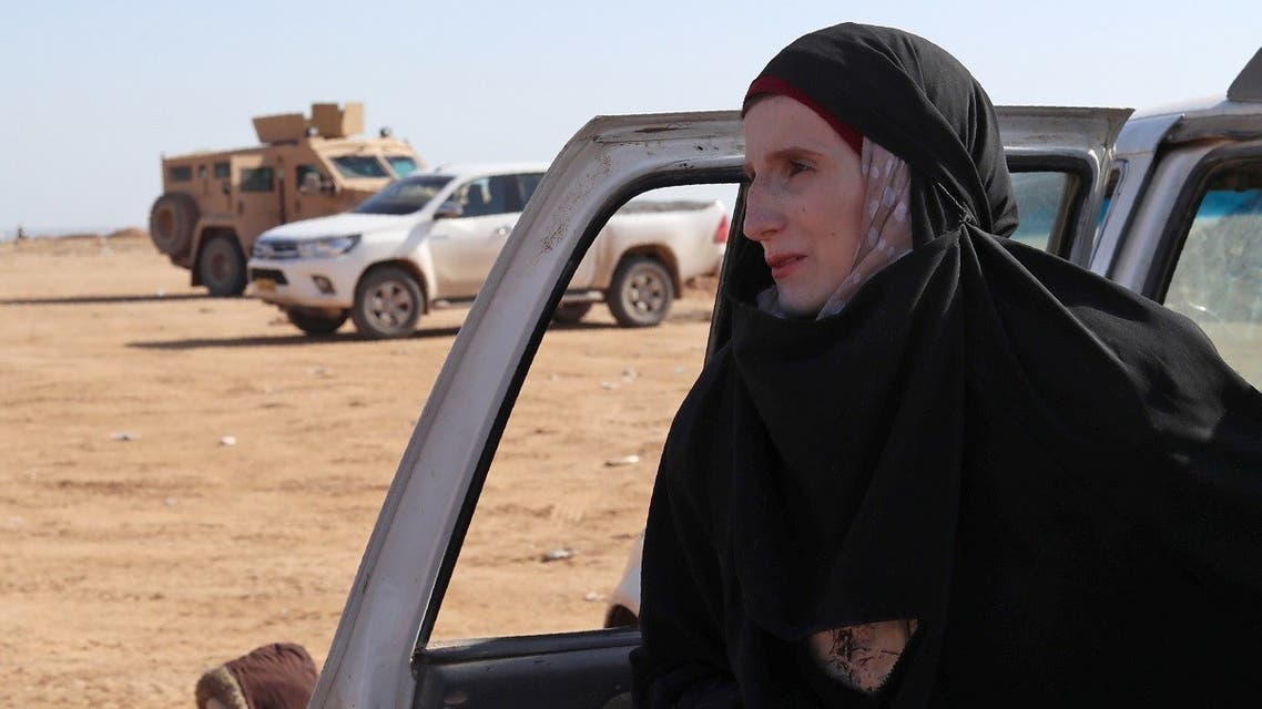 In this file photo taken on January 31, 2019 Leonora Messing, a 19-year-old German national who fled fighting between Syrian Democratic Forces (SDF) and ISIS in the frontline Syrian village of Baghuz, awaits to be screened and registered by the SDF in the countryside of the eastern Syrian Deir Ezzor province. (AFP)