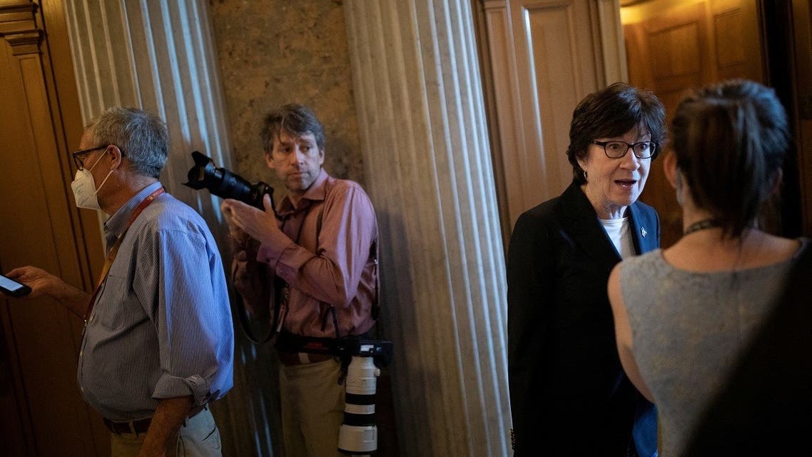 US Senator Susan Collins (R-ME) speaks to a journalist following a vote on Capitol Hill in Washington, US, on May 18, 2022. (Reuters)