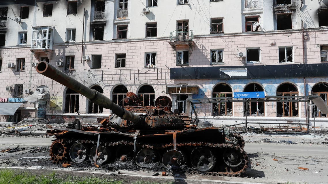A view shows a tank, which was destroyed during Ukraine-Russia conflict in the southern port city of Mariupol, Ukraine May 20, 2022. (Reuters)