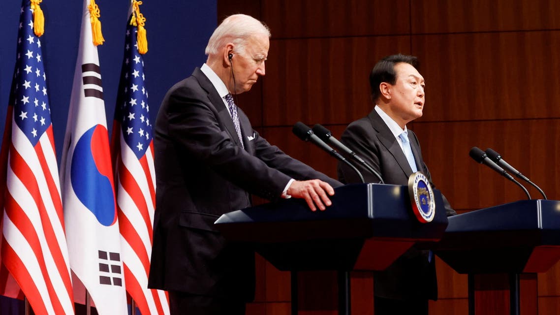 U.S. President Joe Biden and his South Korean counterpart Yoon Suk-youl hold a joint news conference at the People's House in Seoul, South Korea, May 21, 2022. (Reuters)