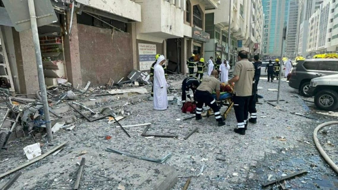 Several people were injured and shops were damaged after a gas cylinder exploded in an Abu Dhabi restaurant, the police said on May 23, 2022. (Twitter/AlBayanNews)