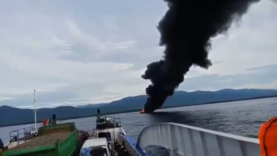 Screengrab from a video of a ferry in the Philippines that caught fire on May 23, 2022. (AFP)