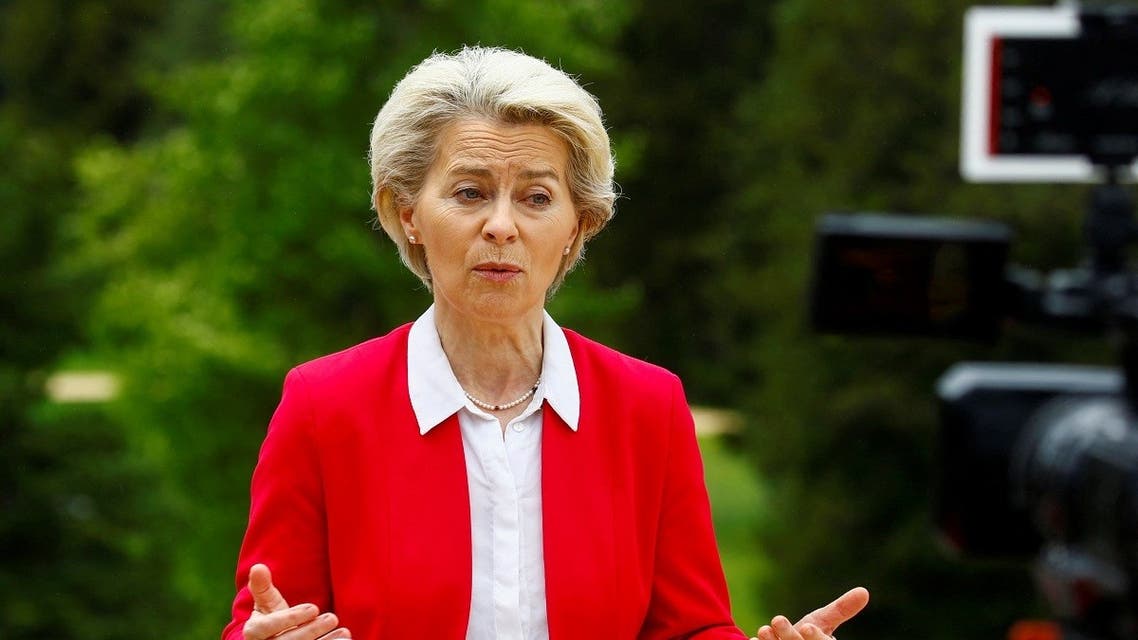 President of the European Commission Ursula von der Leyen gestures during an interview with Reuters in the Alpine resort of Davos, Switzerland on May 24, 2022. (Reuters)